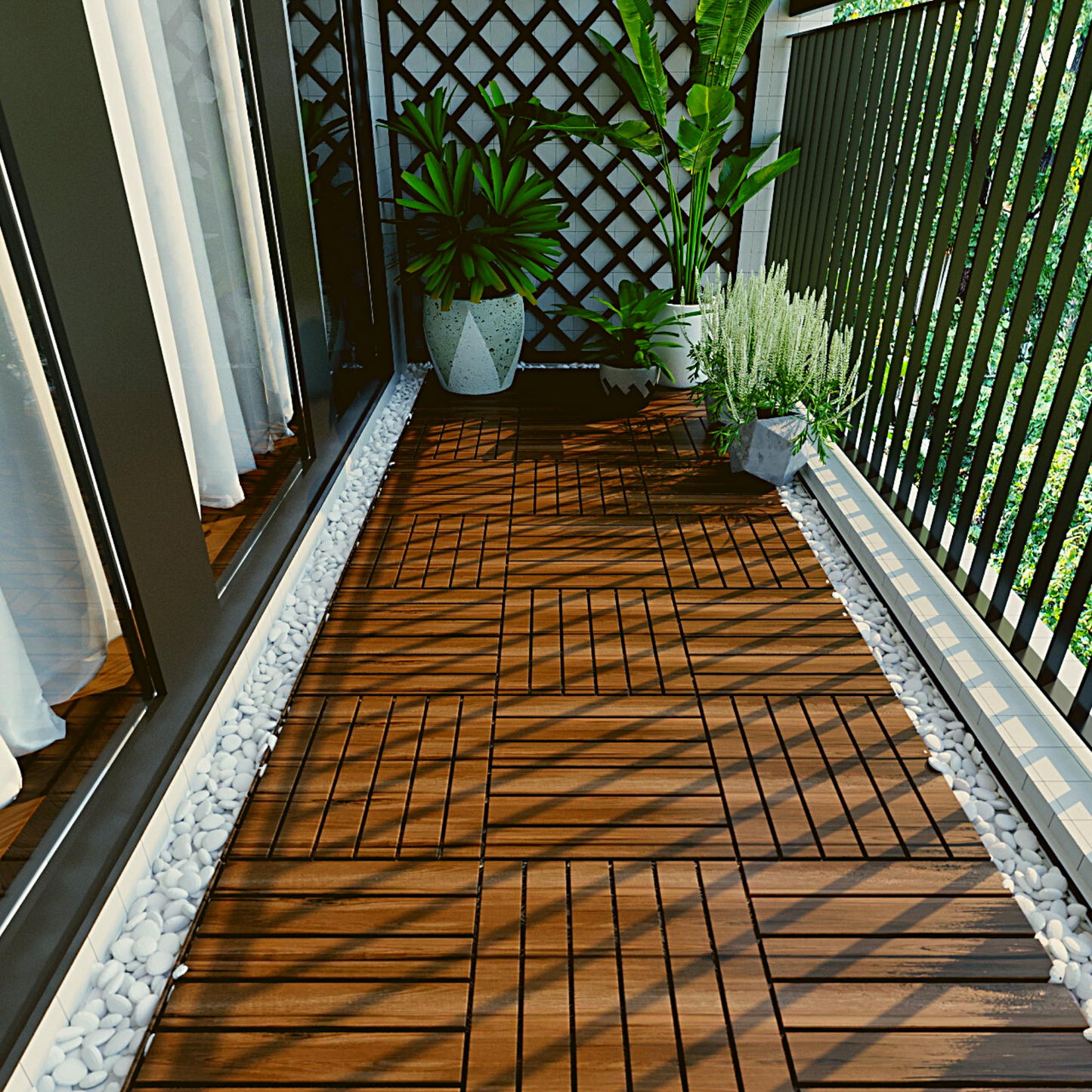 BTMWAY 12''x12'' Wood Interlocking Flooring Tiles Indoor & Outdoor for Patio Garden Deck Poolside Balcony Backyard, Pack of 10, Natural