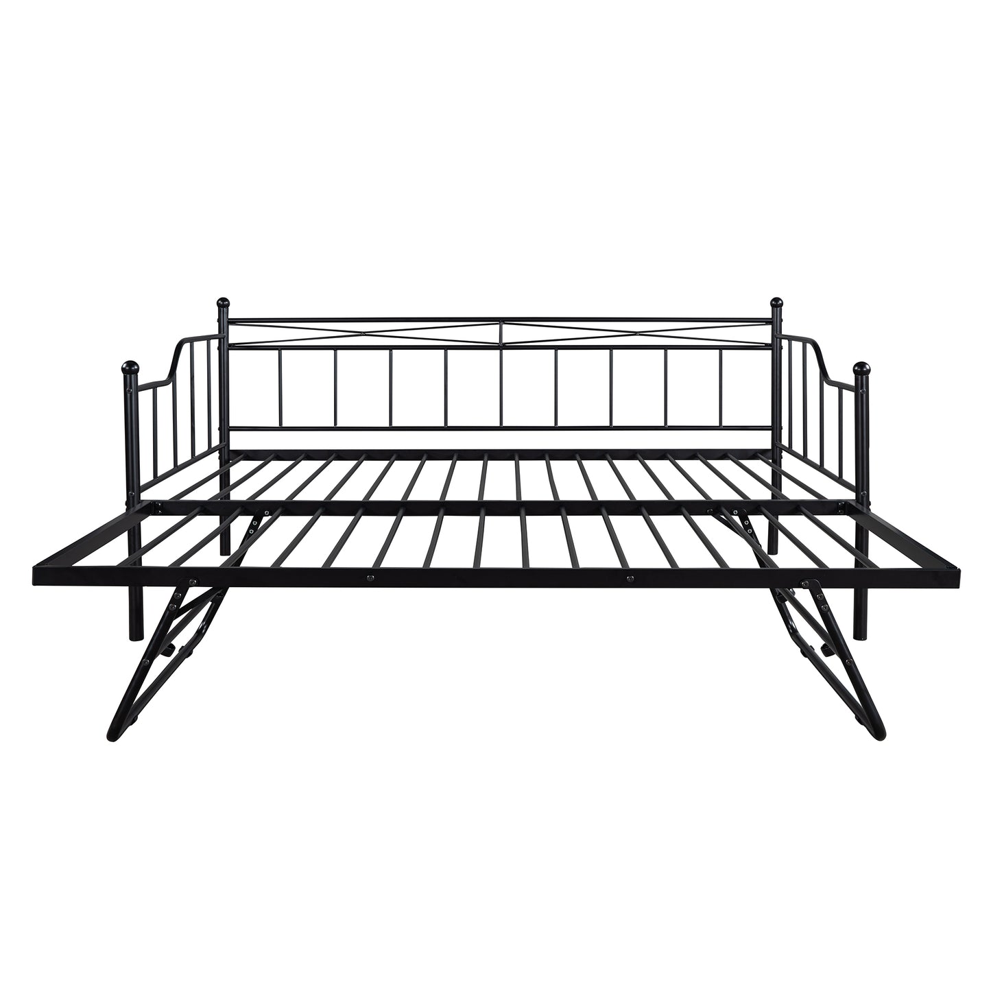 BTMWAY Daybed with Trundle Included, Twin Size Metal Daybed Frame with Adjustable Trundle, Heavy Duty Extendable Daybed with Pop Up Trundle Bed