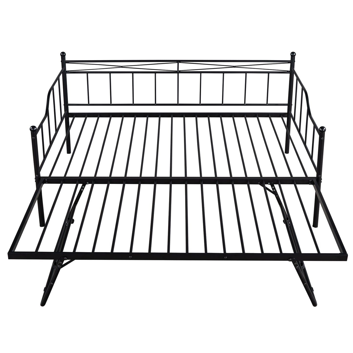 BTMWAY Daybed with Trundle Included, Twin Size Metal Daybed Frame with Adjustable Trundle, Heavy Duty Extendable Daybed with Pop Up Trundle Bed