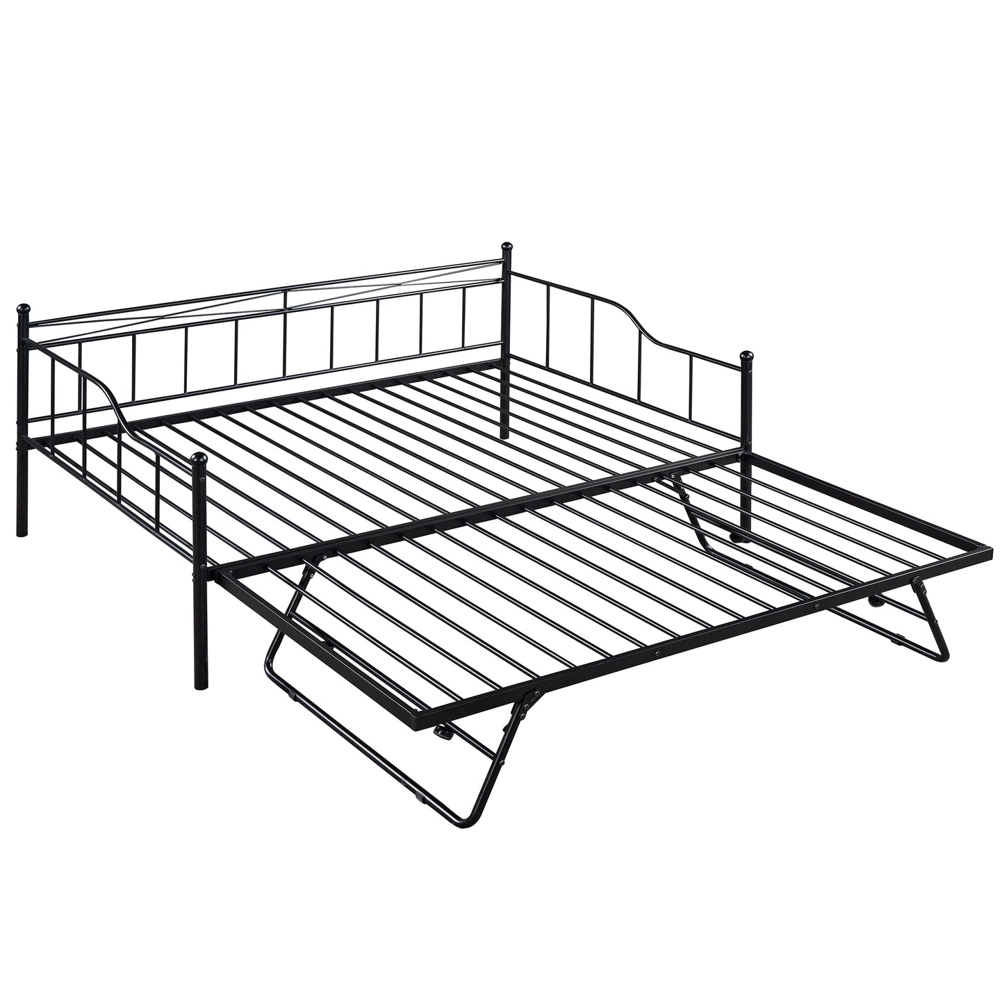 BTMWAY Daybed with Trundle Included, Twin Size Metal Daybed Frame with Adjustable Trundle, Heavy Duty Extendable Daybed with Pop Up Trundle Bed