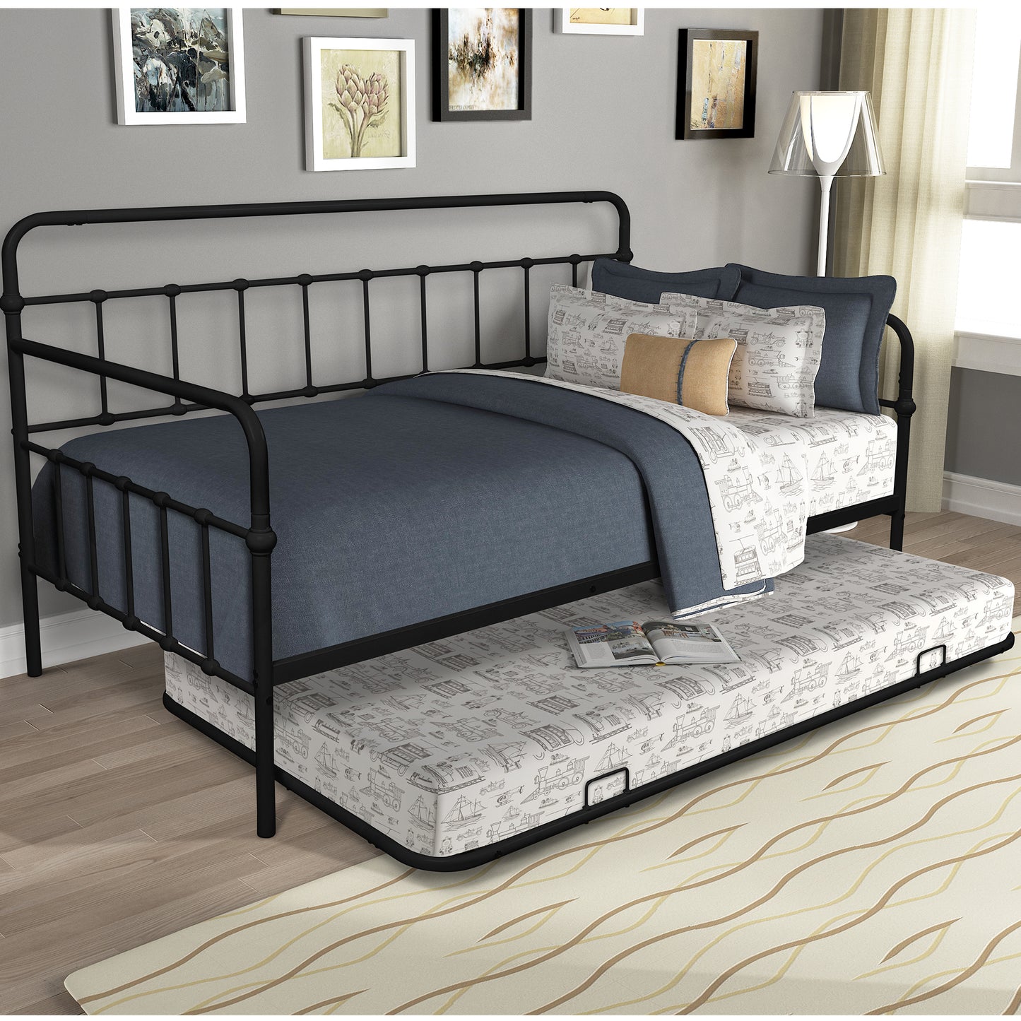 BTMWAY Twin Daybed with Trundle Included, Metal Daybed Frame with Pull-Out Trundle Bed