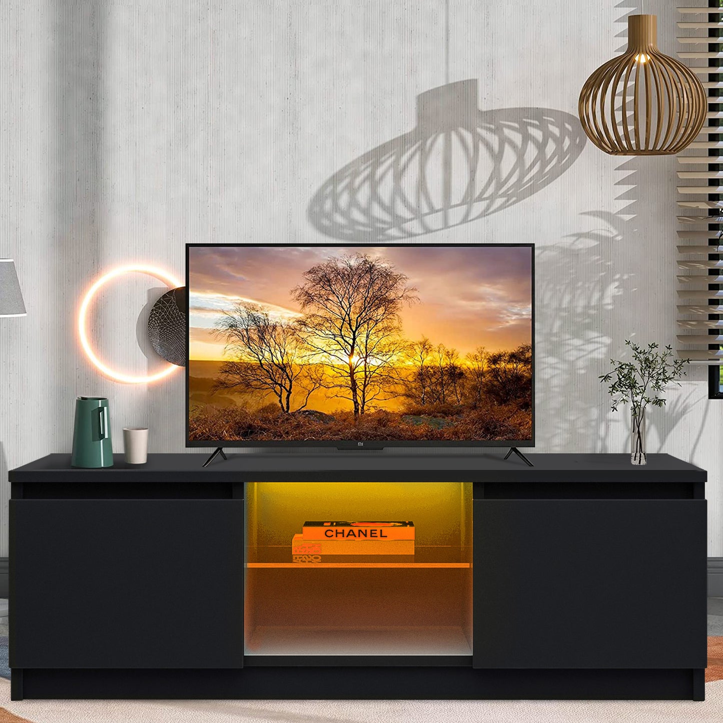 BTMWAY High Gloss TV Stand with 16 Colors LED Lights for 32-55 Inch TV, LJC