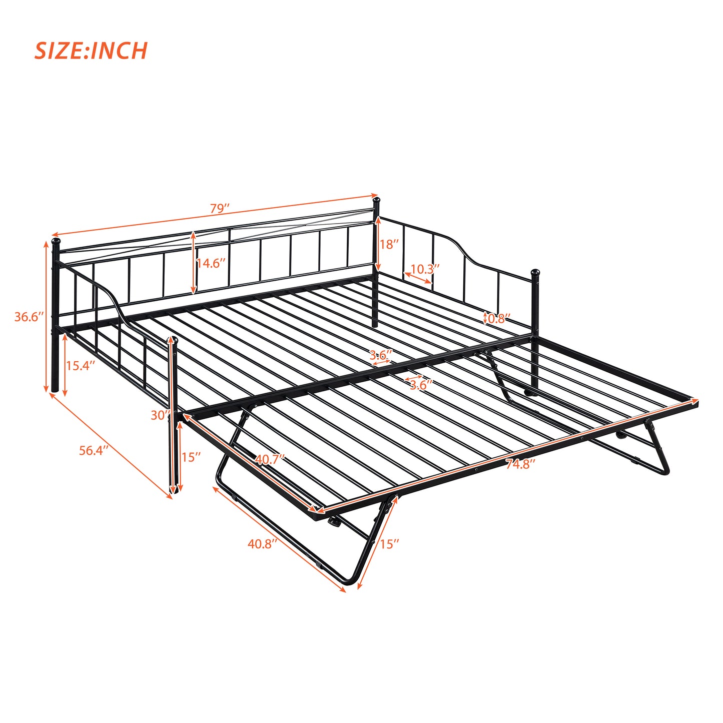 BTMWAY Daybed with Trundle Included, Twin Size Metal Daybed Frame with Adjustable Trundle, Heavy Duty Extendable Daybed with Pop Up Trundle Bed