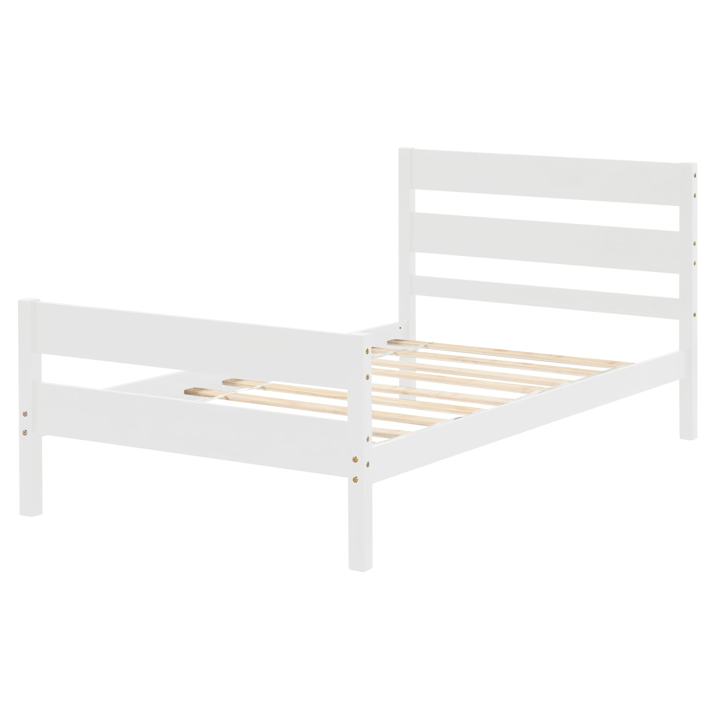 BTMWAY Wood Twin Bed Frame for Kids, Solid Wood Platform Bed Frame with Headboard and Footboard, LJC