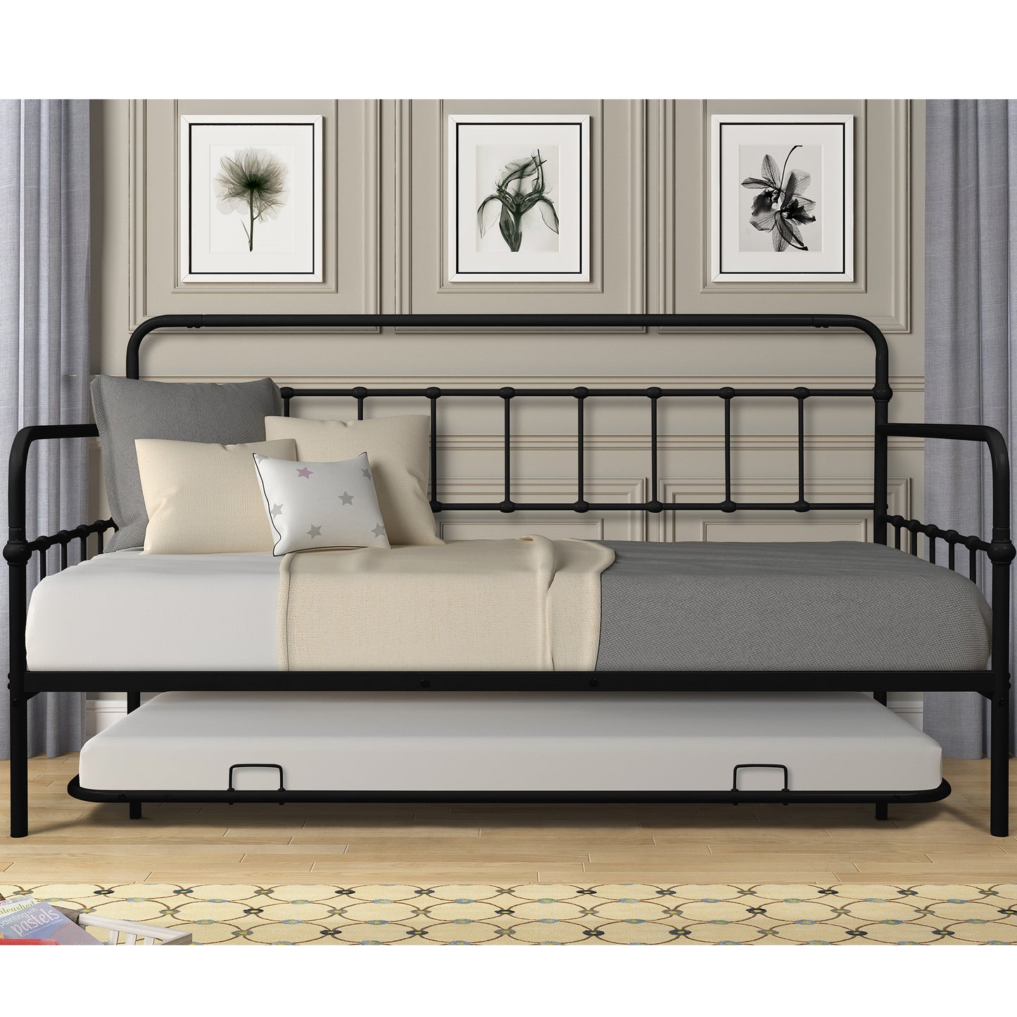 BTMWAY Twin Daybed with Trundle Included, Metal Daybed Frame with Pull-Out Trundle Bed