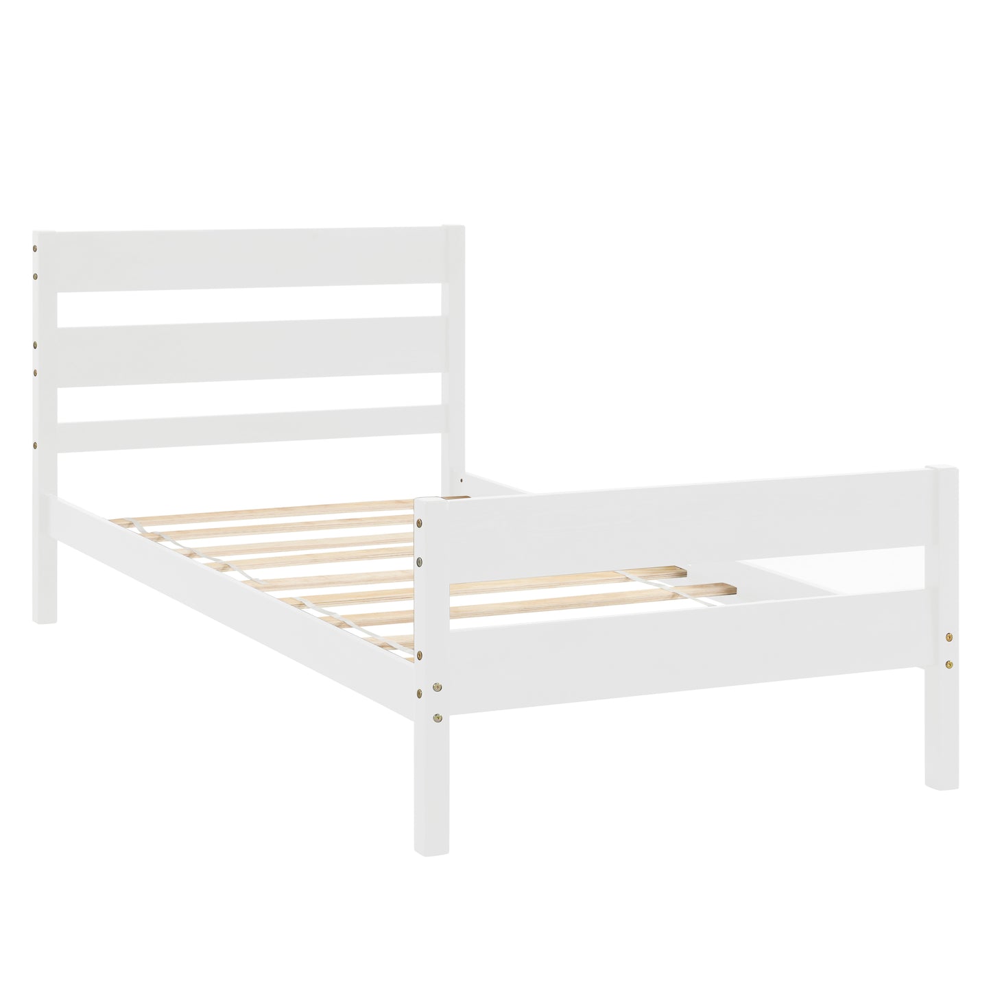 BTMWAY Wood Twin Bed Frame for Kids, Solid Wood Platform Bed Frame with Headboard and Footboard, LJC