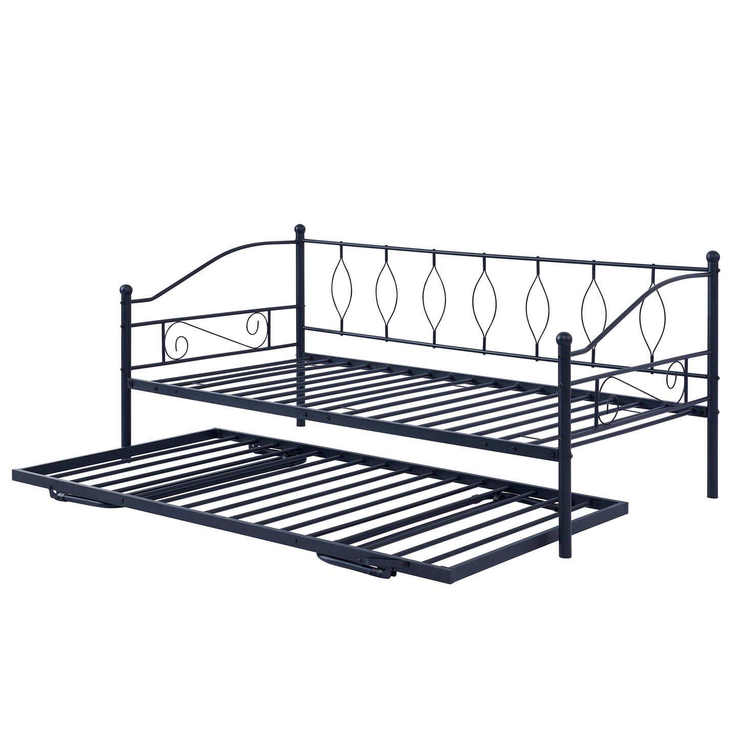 BTMWAY Daybed with Trundle Included, Twin Size Metal Daybed Frame with Adjustable Trundle, Heavy Duty Extendable Daybed with Pop Up Trundle Bed