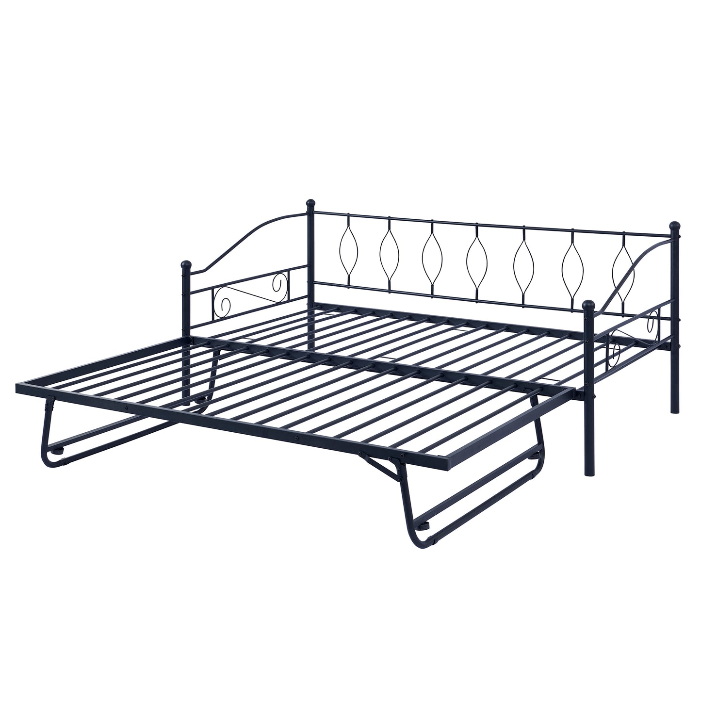 BTMWAY Daybed with Trundle Included, Twin Size Metal Daybed Frame with Adjustable Trundle, Heavy Duty Extendable Daybed with Pop Up Trundle Bed