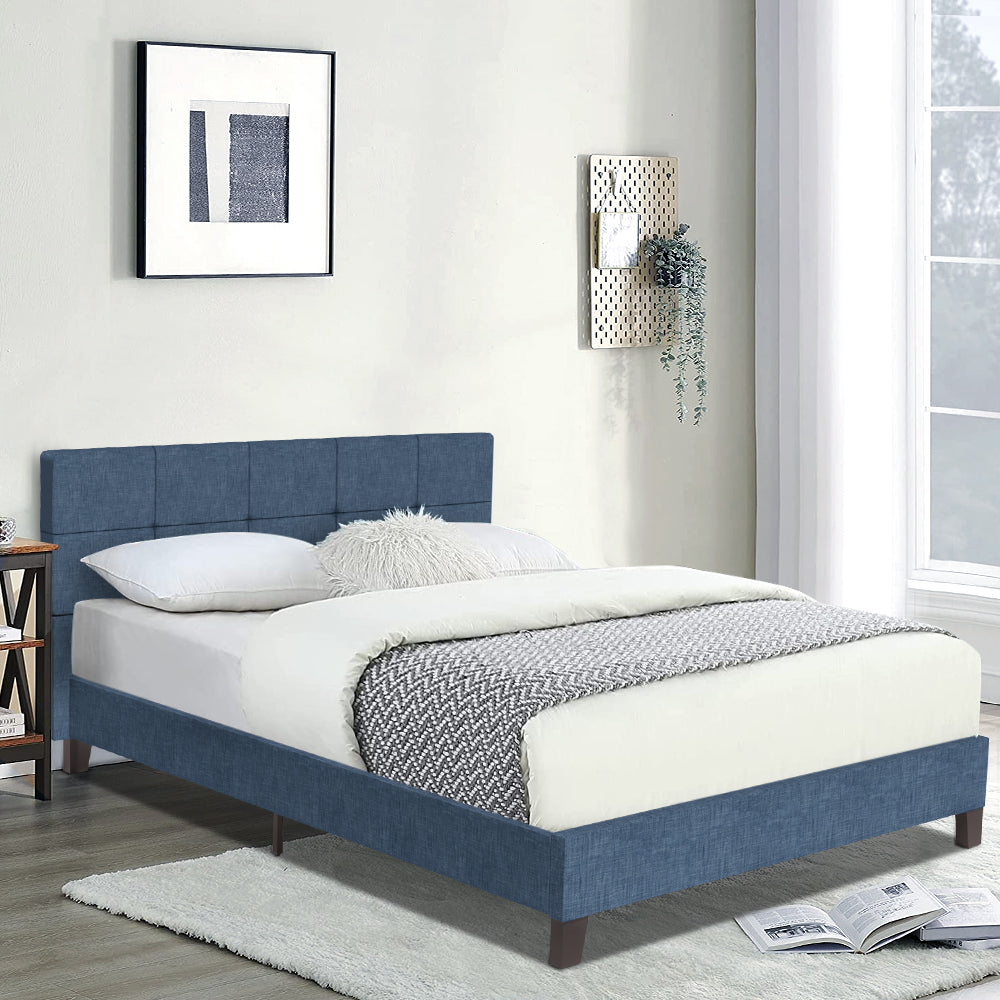 Queen Platform Bed Frame, Queen Size Bed Frame with Tufted Headboard, No Box Spring Needed, Modern Upholstered Queen Platform Bed, Bedroom Furniture Queen Bed Frame for Kids Adults, Dark Blue, R053