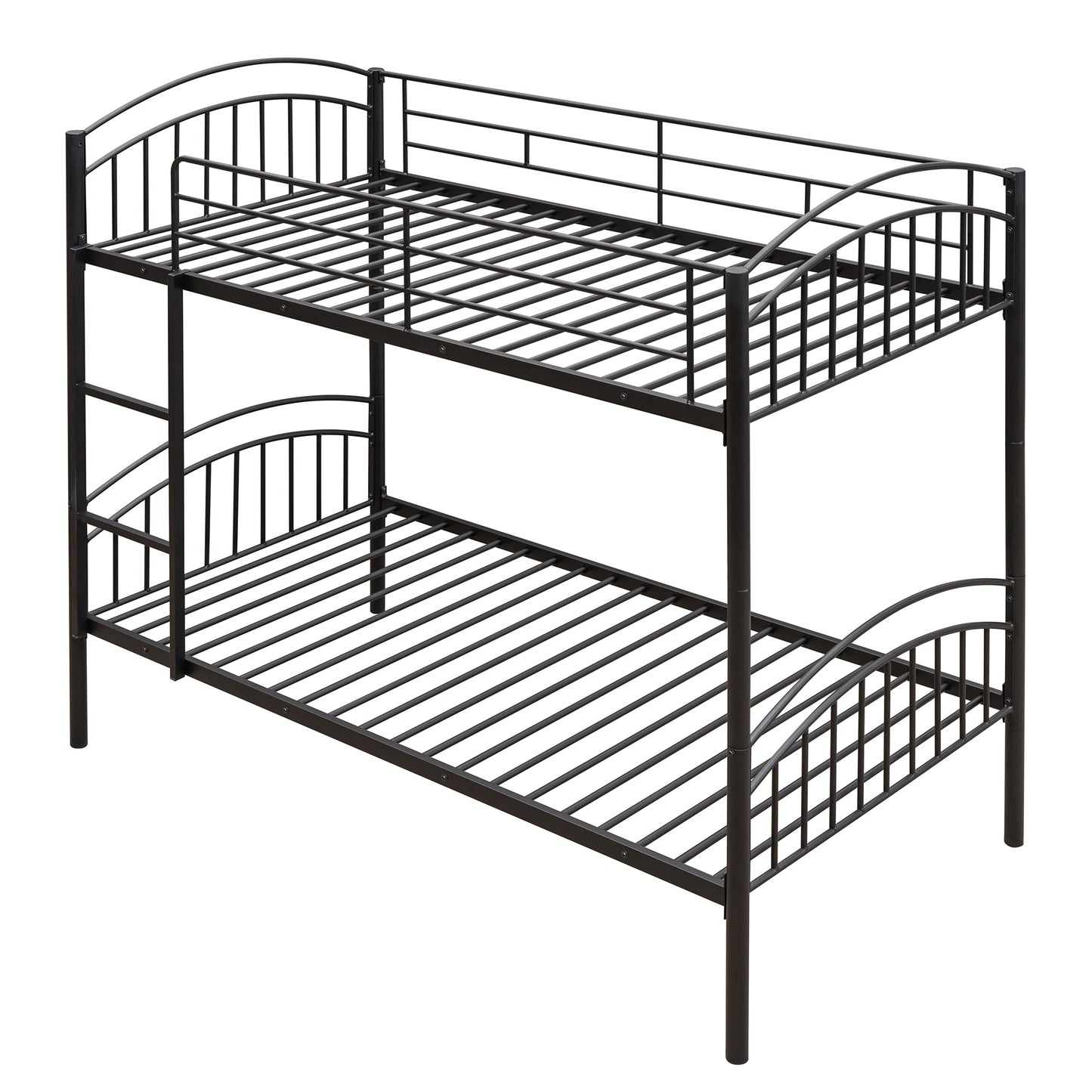 BTMWAY Twin Over Twin Metal Bunk Bed, Heavy Duty Twin Bunk Beds for Kids Teens Adults, Divided into Two Beds No Box Spring Needed, Bunk Bed Twin Over Twin with Guardrails, Ladder, Black