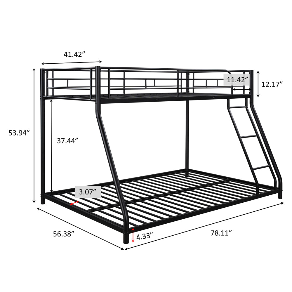 Bunk Beds for Kids Adults, BTMWAY Heavy Duty Bunk Bed Twin over Full, Black Metal Twin over Full Bunk Beds with Ladder, Guardrails, Twin over Full Low Bunk Bed for Dorms, No Box Spring Needed, R2178