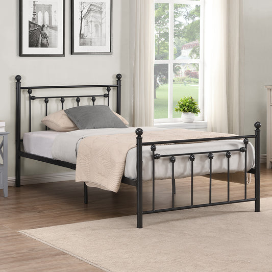 BTMWAY Twin Platform Bed Frame with Headboard, Metal Twin Bed Frame for Adults Kids Teens, Modern Single Twin Size Platform Bed Frame with Metal Frame, Metal Slats, No Box Spring Needed, Black, R344