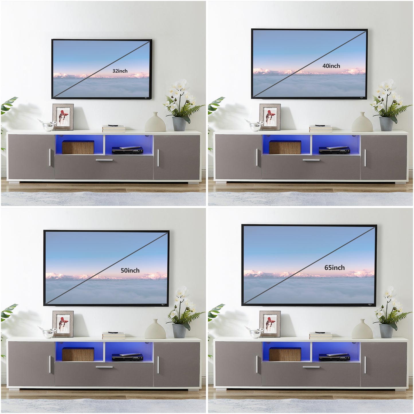 BTMWAY TV Stand for 70 Inch TV, New Generation Quick Assemble TV Cabinet with LED Lights and Drawers