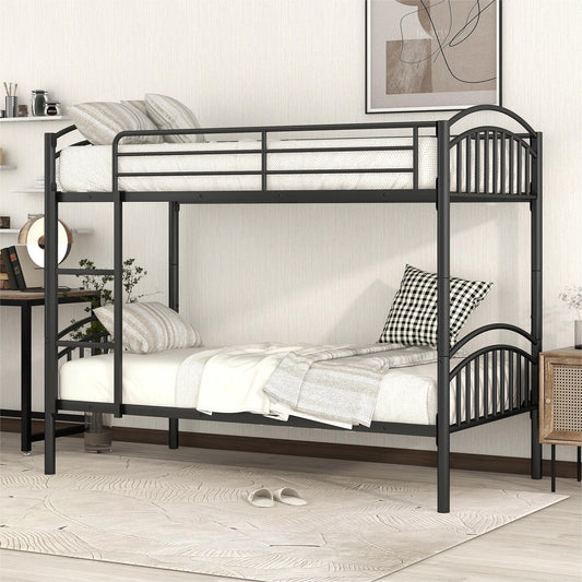 BTMWAY Twin Over Twin Metal Bunk Bed, Heavy Duty Twin Bunk Beds for Kids Teens Adults, Divided into Two Beds No Box Spring Needed, Bunk Bed Twin Over Twin with Guardrails, Ladder, Black