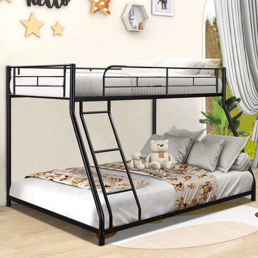 Twin over Full Metal Bunk Bed, BTMWAY Modern Bunk Bed Twin over Full, Twin over Full Low Bunk Bed with Ladder, Guardrails, Adult Kids Bunk Bed for Bedroom Dormitory, No Box Spring Needed, Black, R2177