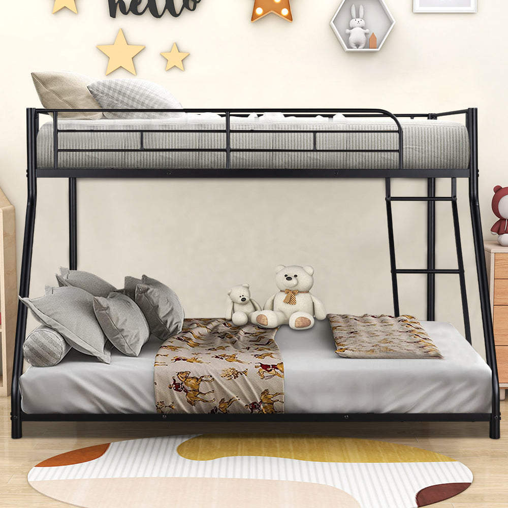 Bunk Beds for Kids Adults, BTMWAY Heavy Duty Bunk Bed Twin over Full, Black Metal Twin over Full Bunk Beds with Ladder, Guardrails, Twin over Full Low Bunk Bed for Dorms, No Box Spring Needed, R2178