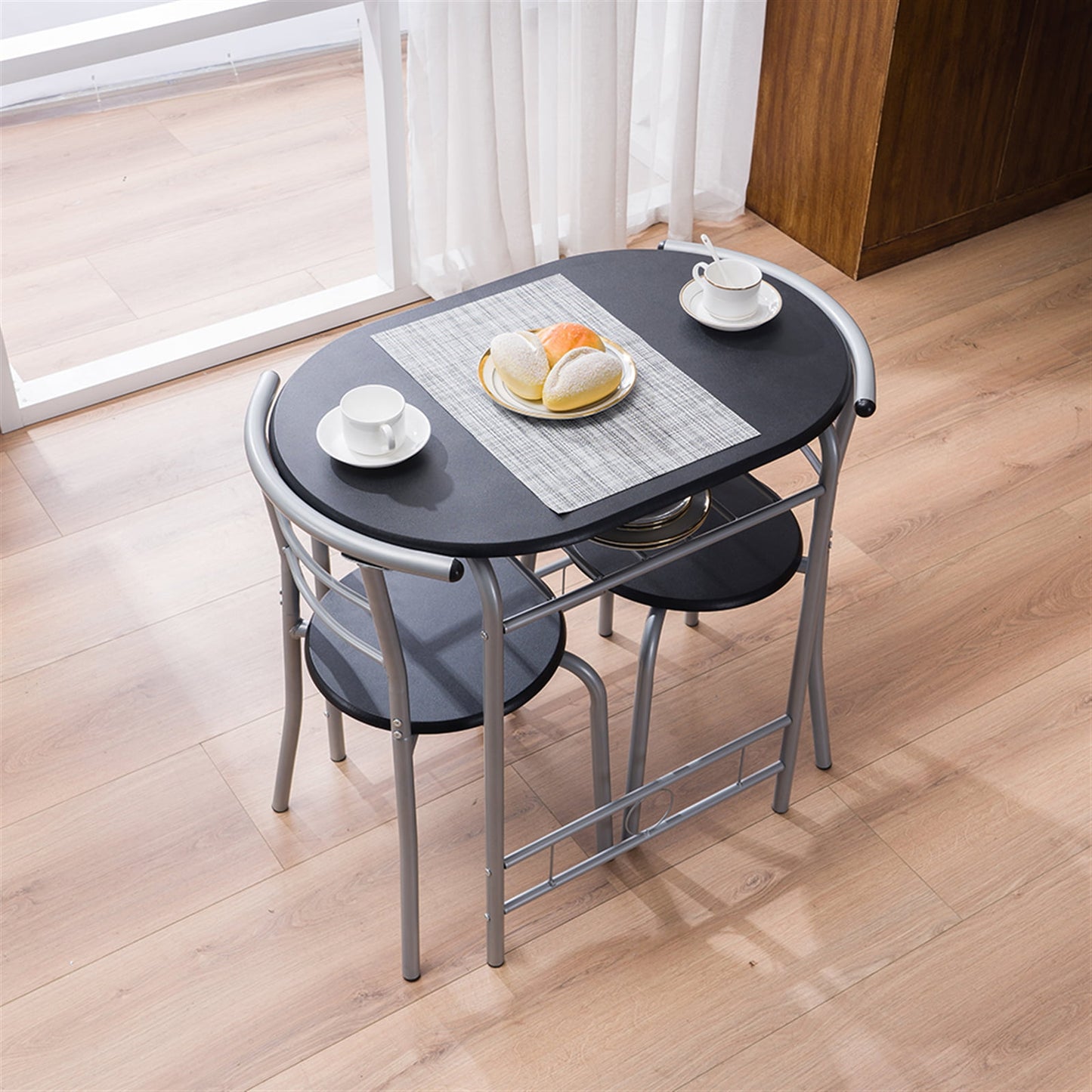 BTMWAY Counter Height Dining Set for 2, 3 Pieces High Top Breakfast Nook Table Set, Bistro Bar Table Set, Kitchen Oval Table Dining Set for Small Space, Kitchen Metal Dining Table and 2 Chairs Set, A4258