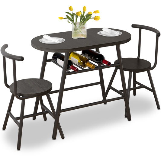 BTMWAY Counter Height Dining Set for 2, 3 Pieces High Top Breakfast Nook Table Set, Bistro Bar Table Set, Kitchen Oval Table Dining Set for Small Space, Kitchen Metal Dining Table and 2 Chairs Set, A4258