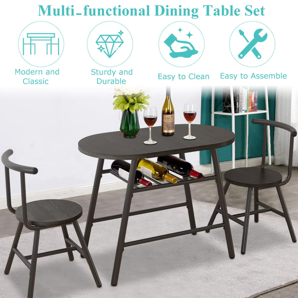 BTMWAY Counter Height Dining Set for 2, 3 Pieces High Top Breakfast Nook Table Set, Bistro Bar Table Set, Kitchen Oval Table Dining Set for Small Space, Kitchen Metal Dining Table and 2 Chairs Set, A4258