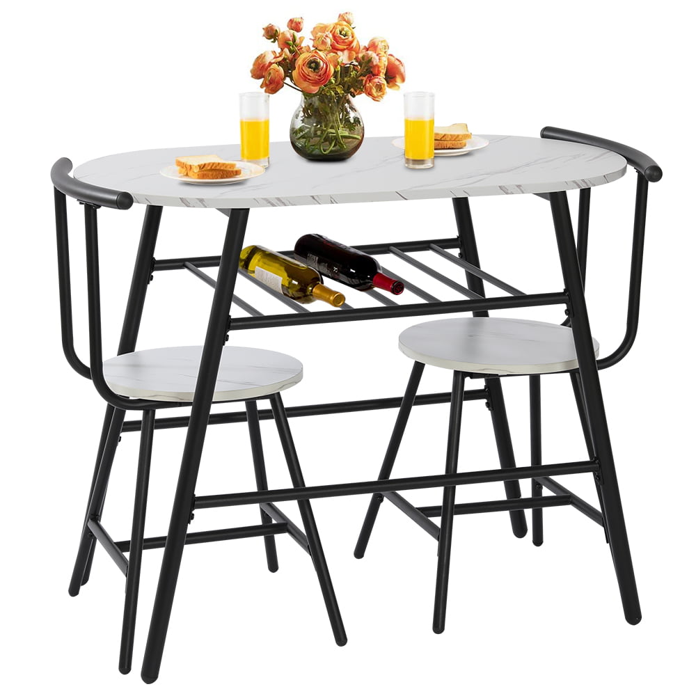 BTMWAY Counter Height Dining Set for 2, 3 Pieces High Top Breakfast Nook Table Set, Bistro Bar Table Set, Kitchen Oval Table Dining Set for Small Space, Kitchen Metal Dining Table and 2 Chairs Set, A4258