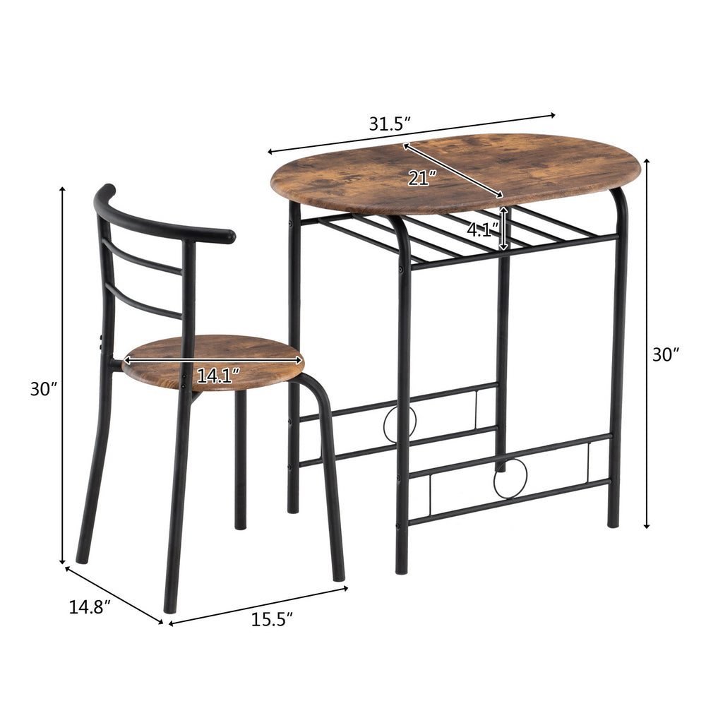 BTMWAY Counter Height Dining Set for 2, 3 Pieces High Top Breakfast Nook Table Set, Bistro Bar Table Set, Kitchen Oval Table Dining Set for Small Space, Kitchen Metal Dining Table and 2 Chairs Set, A4258