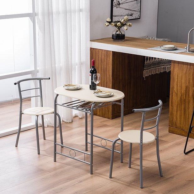 BTMWAY Counter Height Dining Set for 2, 3 Pieces High Top Breakfast Nook Table Set, Bistro Bar Table Set, Kitchen Oval Table Dining Set for Small Space, Kitchen Metal Dining Table and 2 Chairs Set, A4258