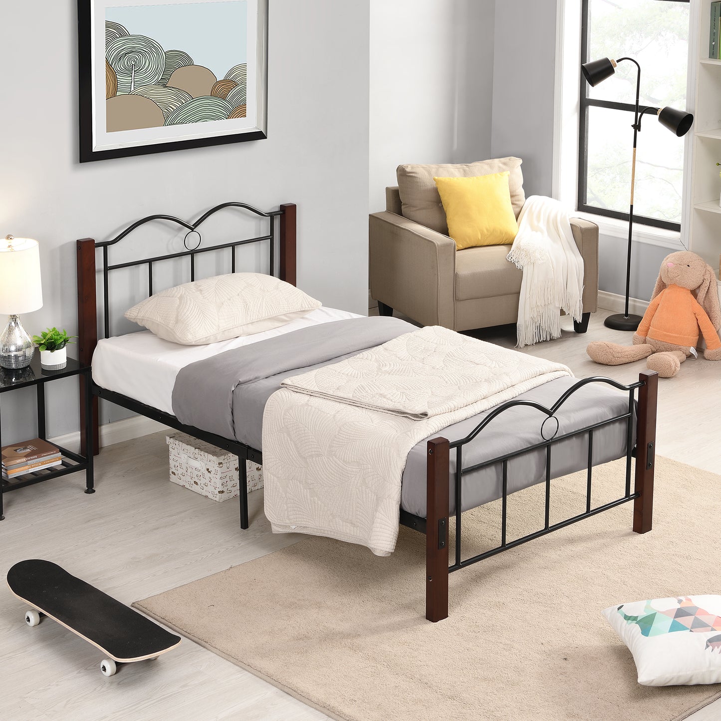 BTMWAY Twin Bed Frame, New Upgraded Metal Twin Size Platform Bed with Headboard and Footboard