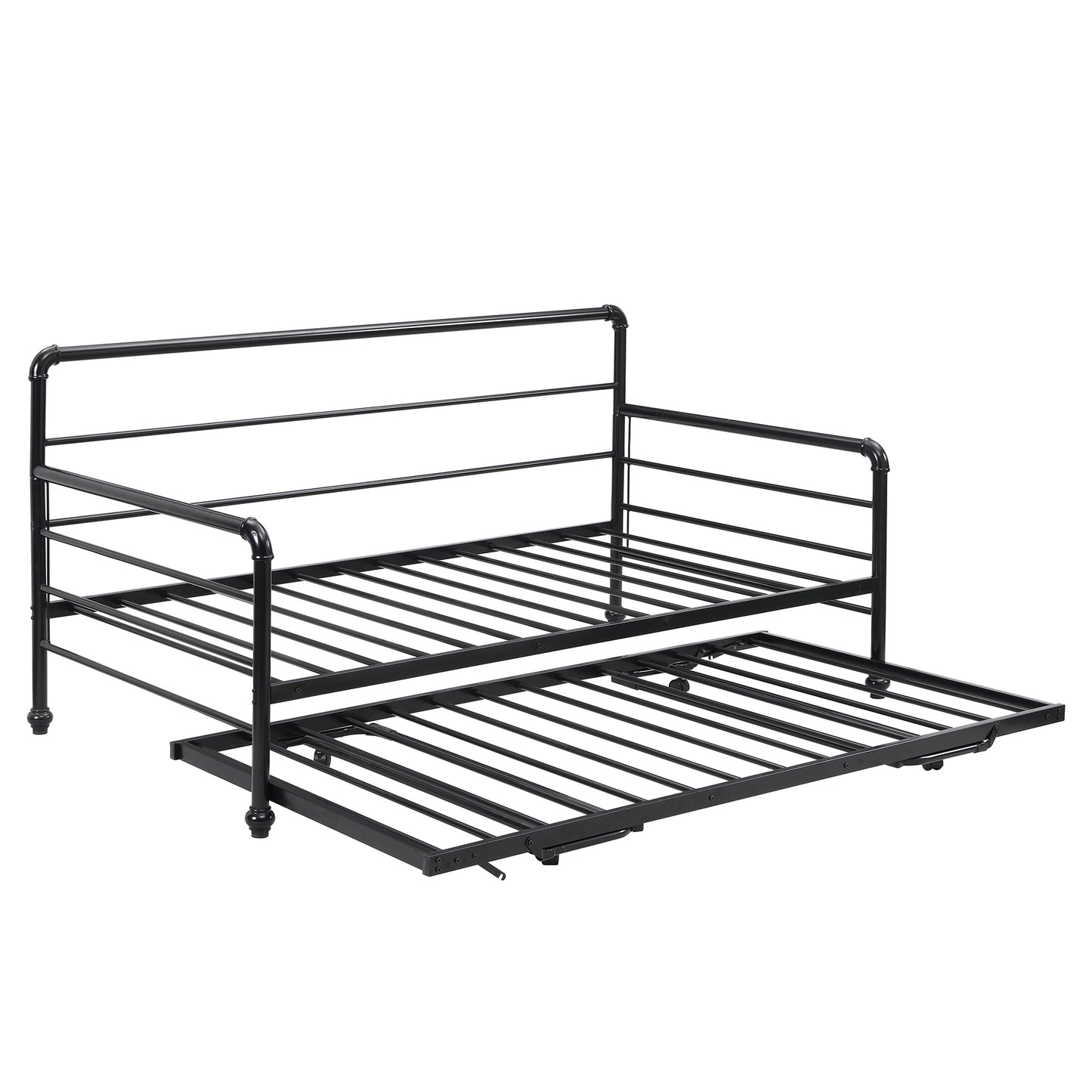 BTMWAY Daybed with Trundle Included, Twin Size Metal Daybed Frame with Adjustable Trundle, Heavy Duty Extendable Daybed with Pop Up Trundle Bed