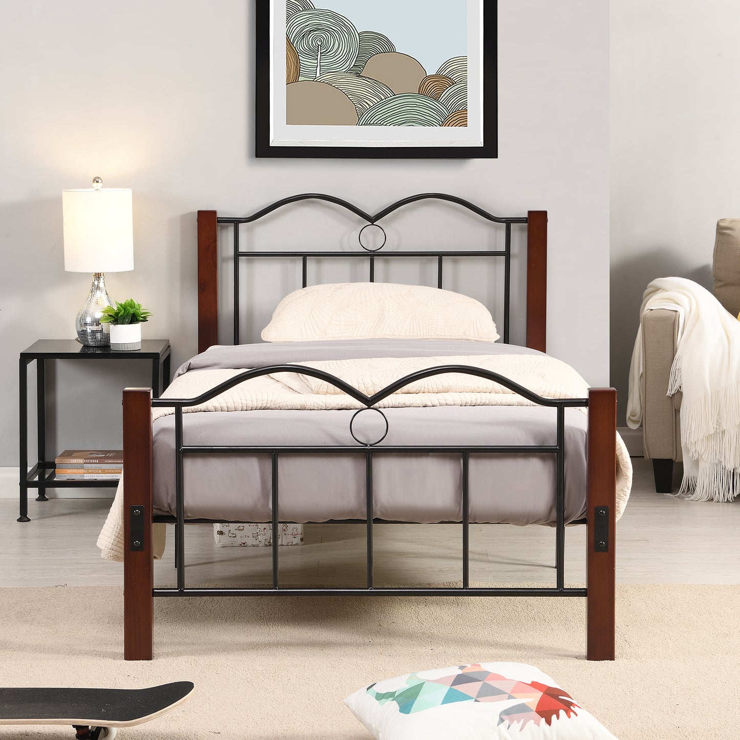 BTMWAY Twin Bed Frame, New Upgraded Metal Twin Size Platform Bed with Headboard and Footboard