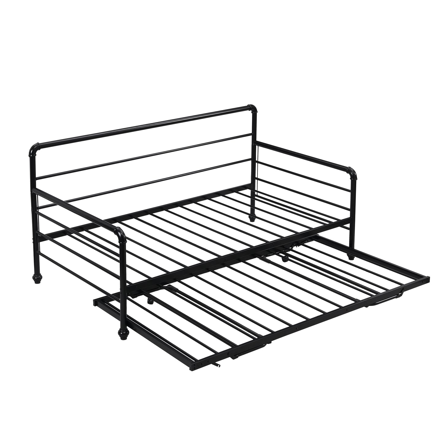 BTMWAY Daybed with Trundle Included, Twin Size Metal Daybed Frame with Adjustable Trundle, Heavy Duty Extendable Daybed with Pop Up Trundle Bed