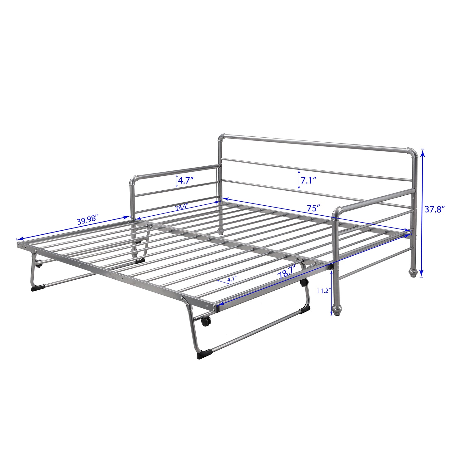 BTMWAY Daybed with Trundle Included, Twin Size Metal Daybed Frame with Adjustable Trundle, Heavy Duty Extendable Daybed with Pop Up Trundle Bed