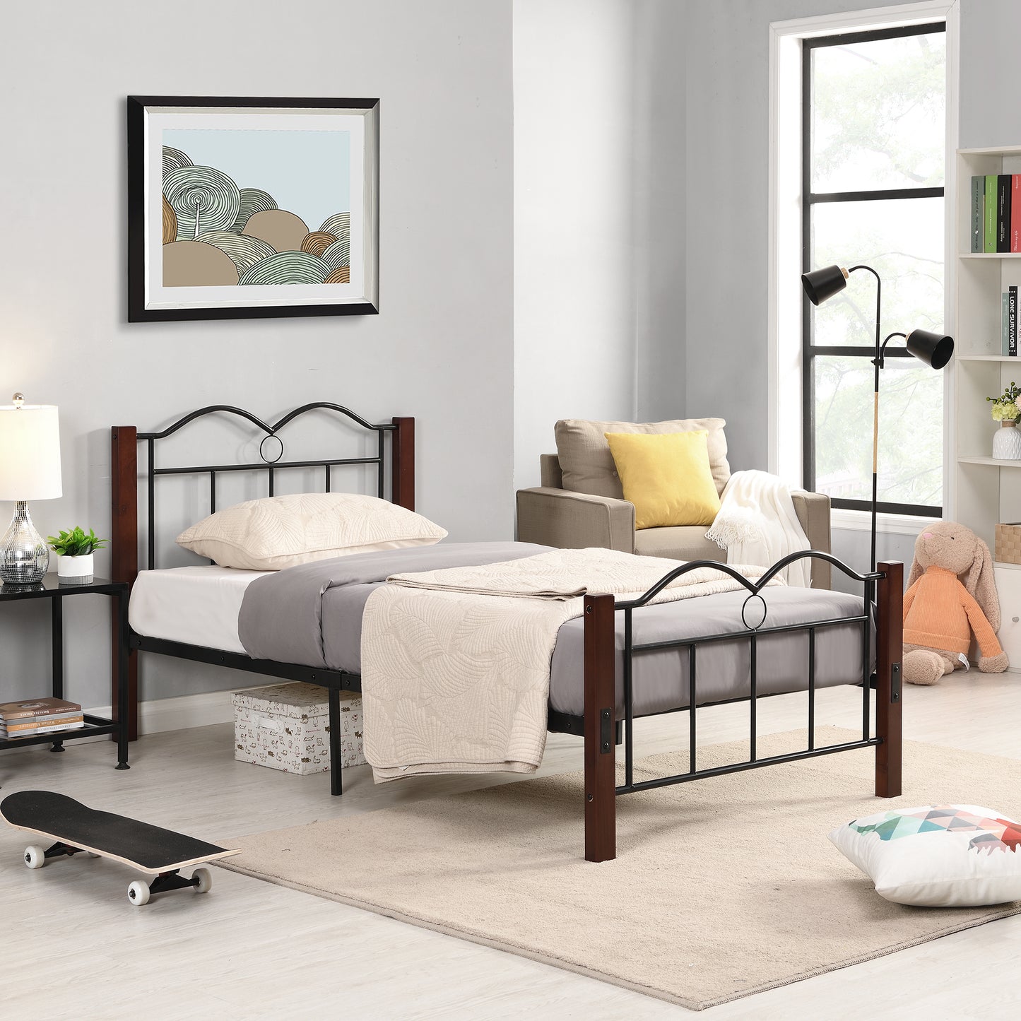 BTMWAY Twin Bed Frame, New Upgraded Metal Twin Size Platform Bed with Headboard and Footboard