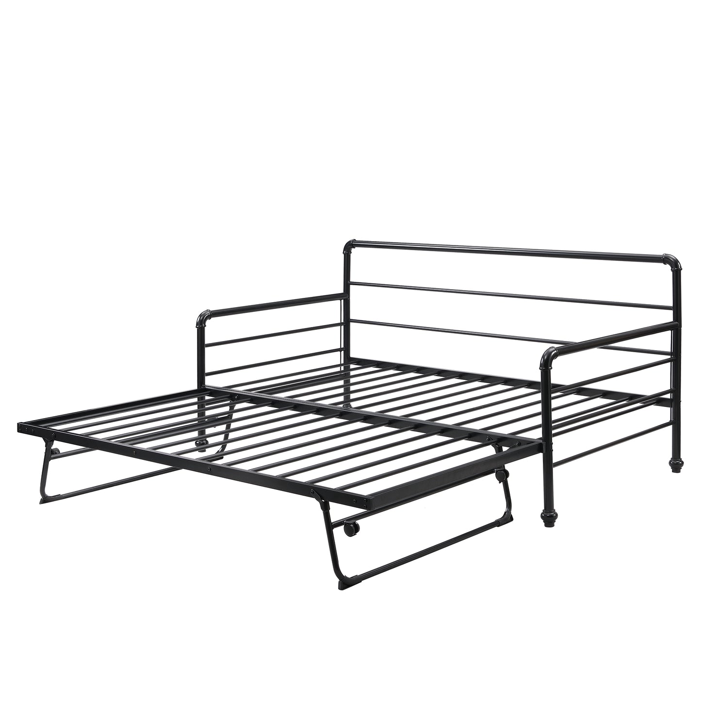 BTMWAY Daybed with Trundle Included, Twin Size Metal Daybed Frame with Adjustable Trundle, Heavy Duty Extendable Daybed with Pop Up Trundle Bed