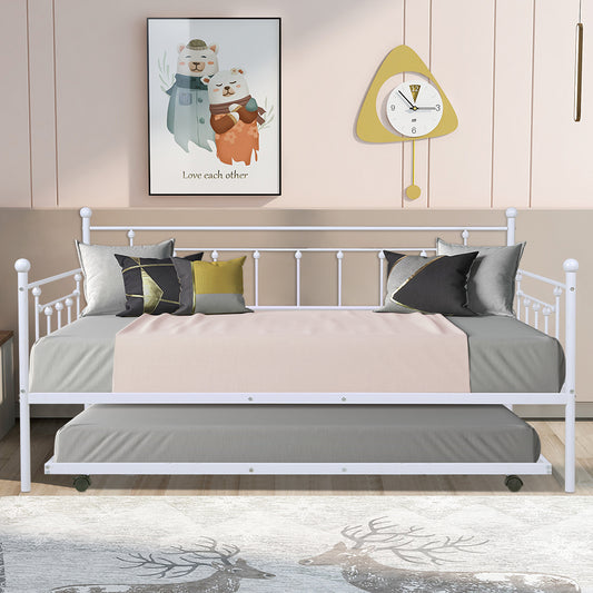 BTMWAY Twin Daybed with Trundle Included, Metal Daybed Frame with Pull-Out Trundle Bed