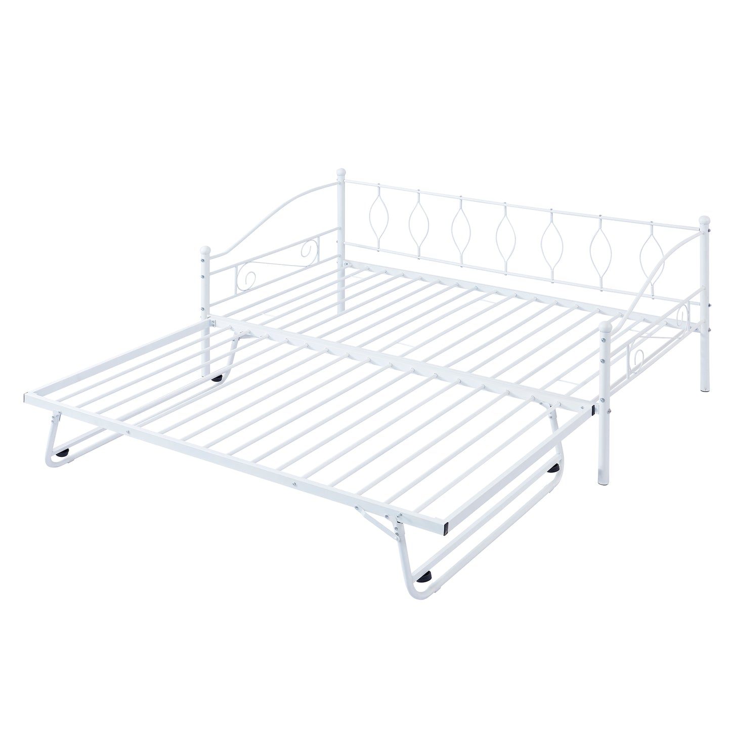 BTMWAY Daybed with Trundle Included, Twin Size Metal Daybed Frame with Adjustable Trundle, Heavy Duty Extendable Daybed with Pop Up Trundle Bed