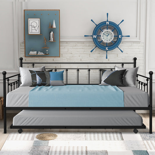 BTMWAY Twin Daybed with Trundle Included, BTMWAY Metal Daybed Frame with Pop Up Trundle Bed, No Box Spring Needed