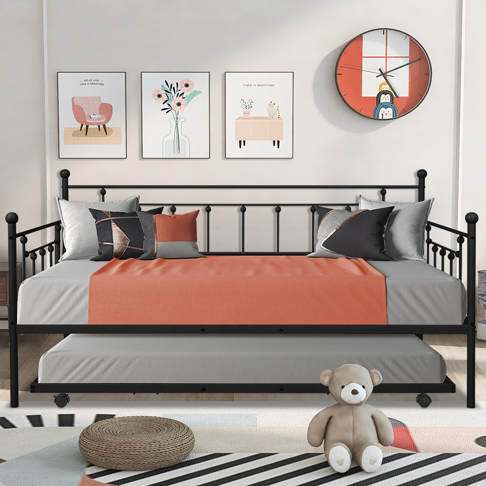 BTMWAY Twin Daybed with Trundle Included, Metal Daybed Frame with Pull-Out Trundle Bed