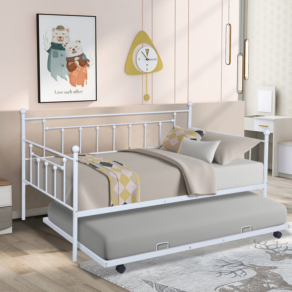 BTMWAY Twin Daybed with Trundle Included, Metal Daybed Frame with Pull-Out Trundle Bed