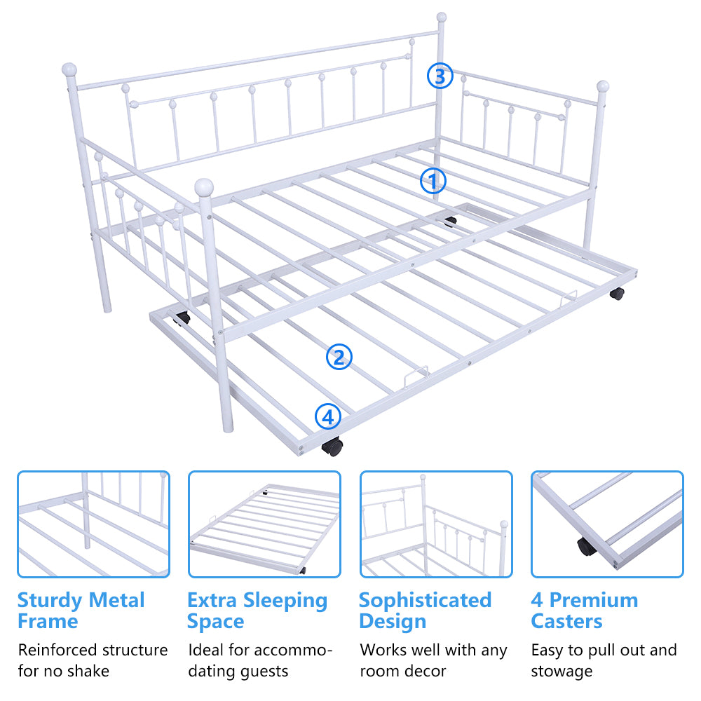 BTMWAY Twin Daybed with Trundle Included, Metal Daybed Frame with Pull-Out Trundle Bed