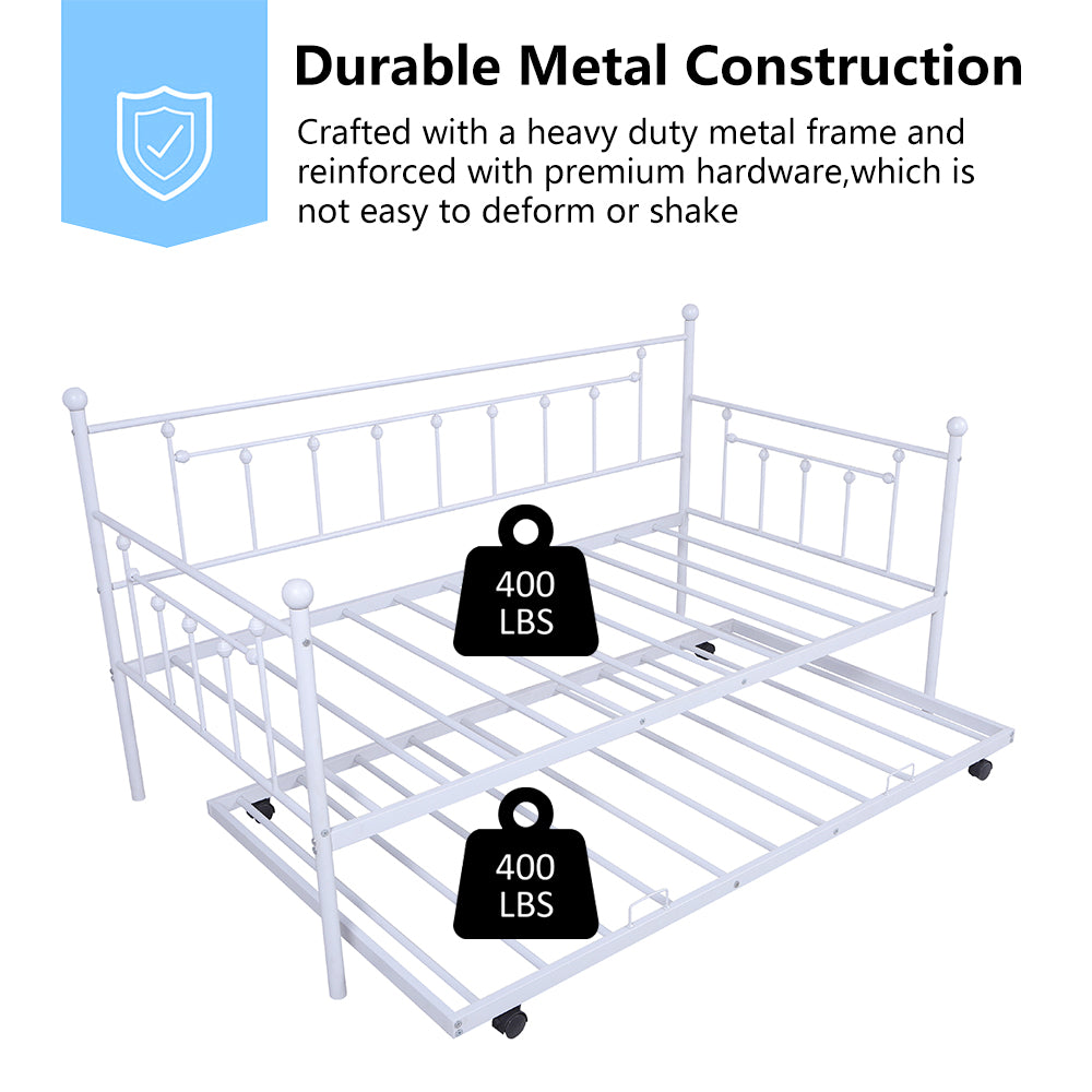 BTMWAY Twin Daybed with Trundle Included, Metal Daybed Frame with Pull-Out Trundle Bed