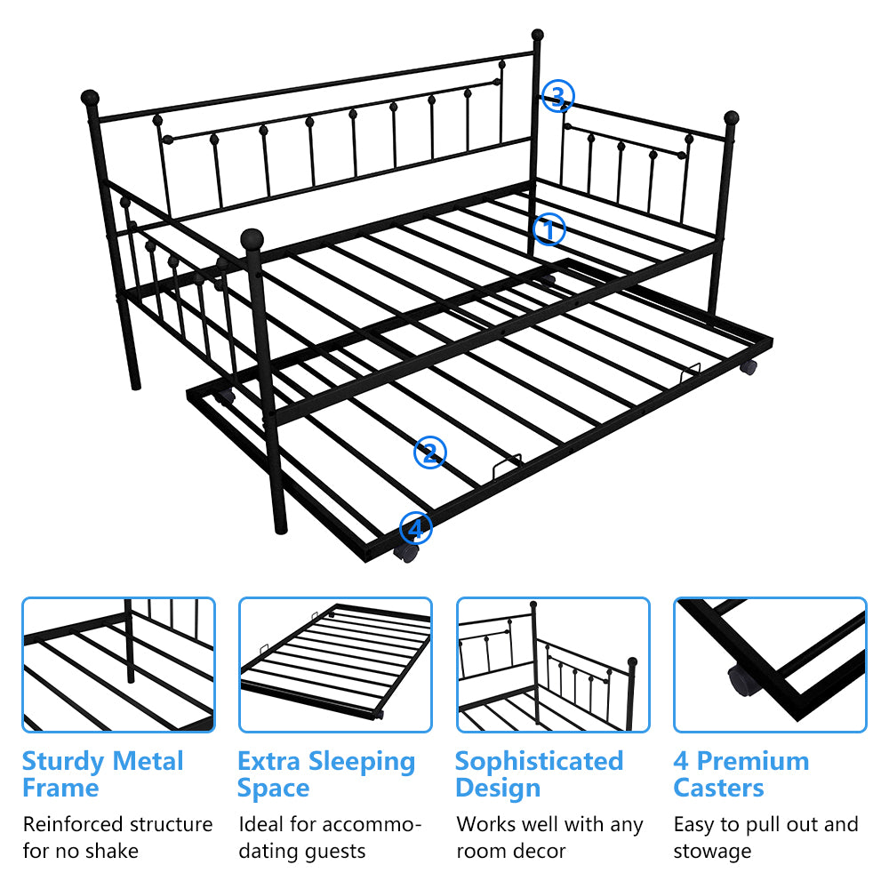 BTMWAY Twin Daybed with Trundle Included, Metal Daybed Frame with Pull-Out Trundle Bed