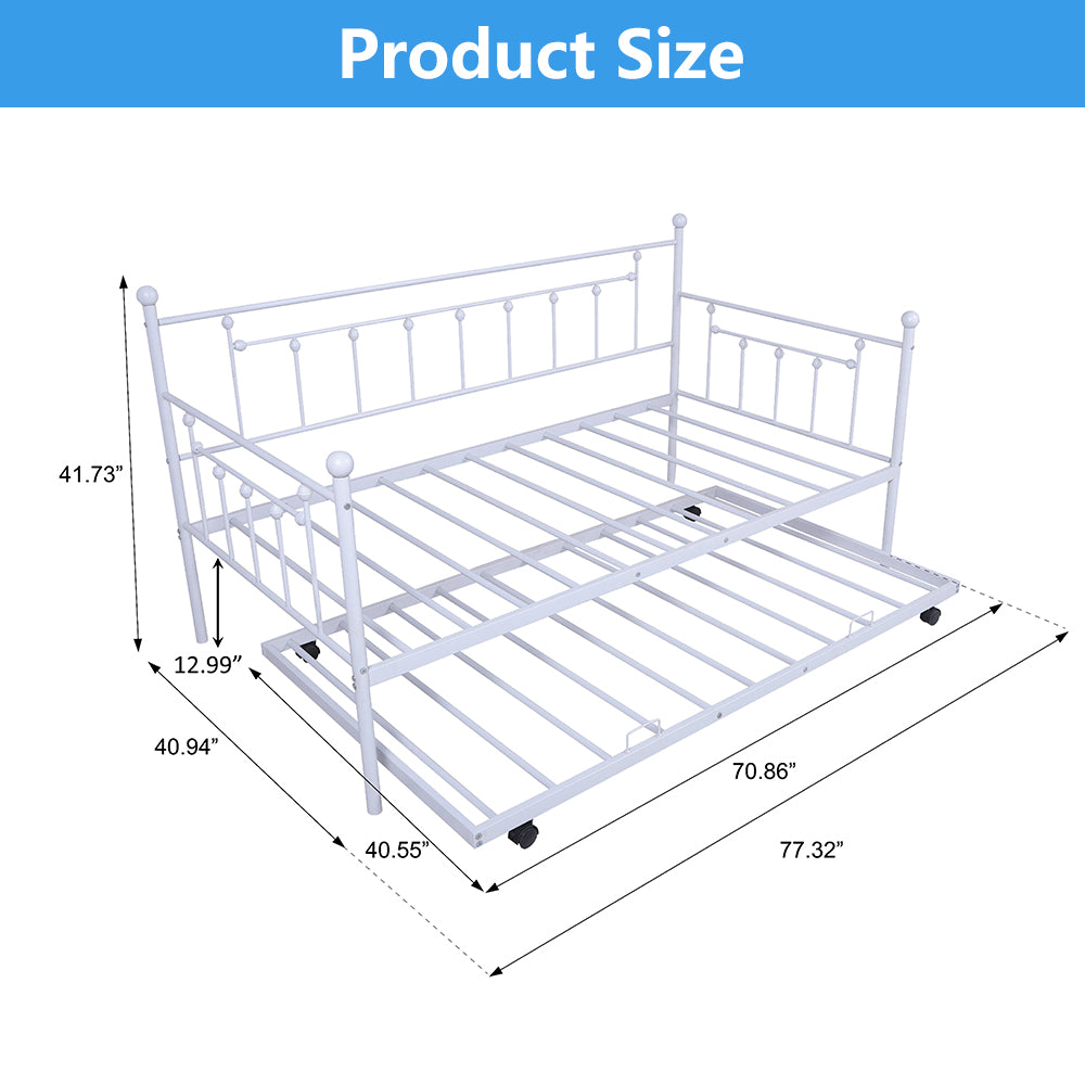 BTMWAY Twin Daybed with Trundle Included, Metal Daybed Frame with Pull-Out Trundle Bed