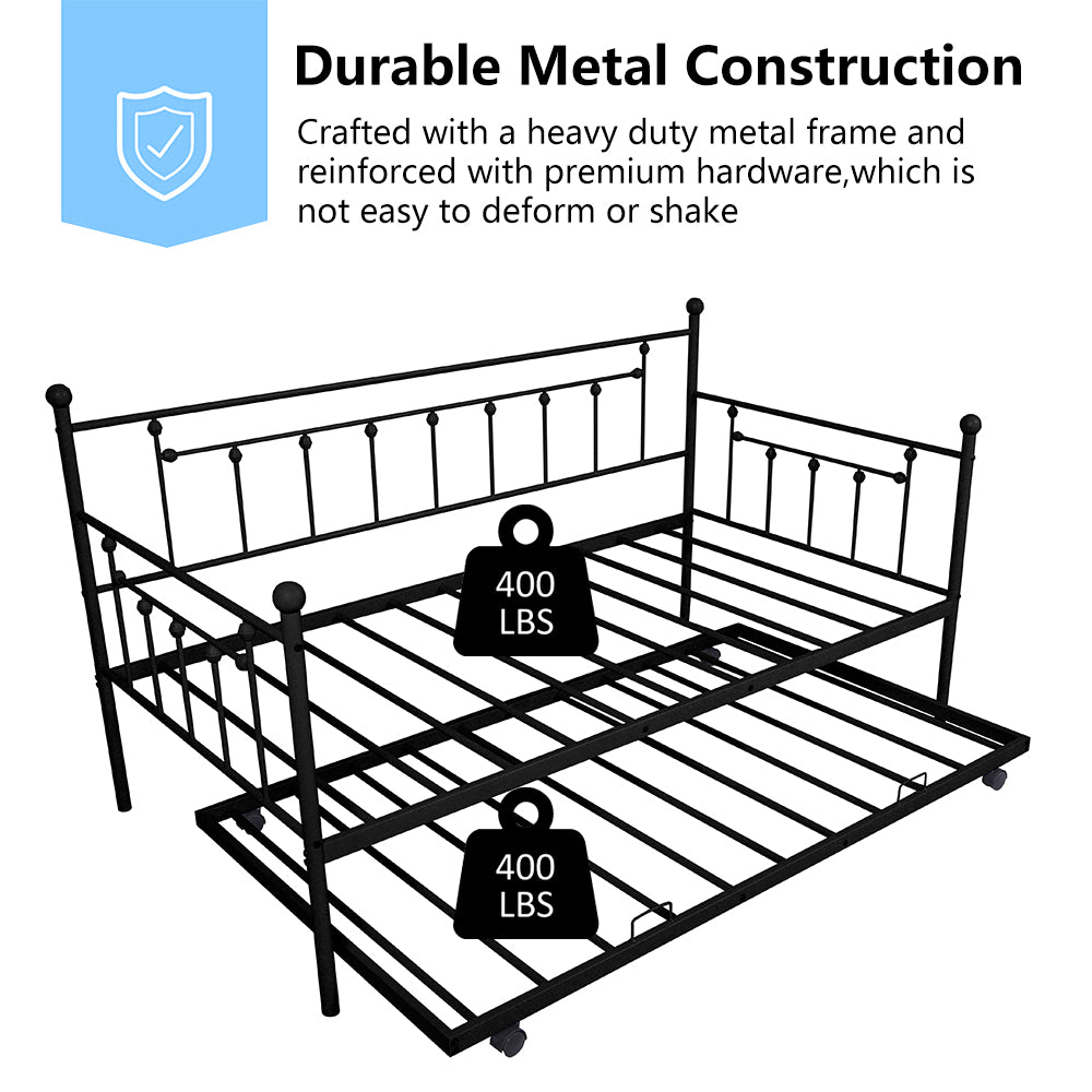 BTMWAY Twin Daybed with Trundle Included, Metal Daybed Frame with Pull-Out Trundle Bed