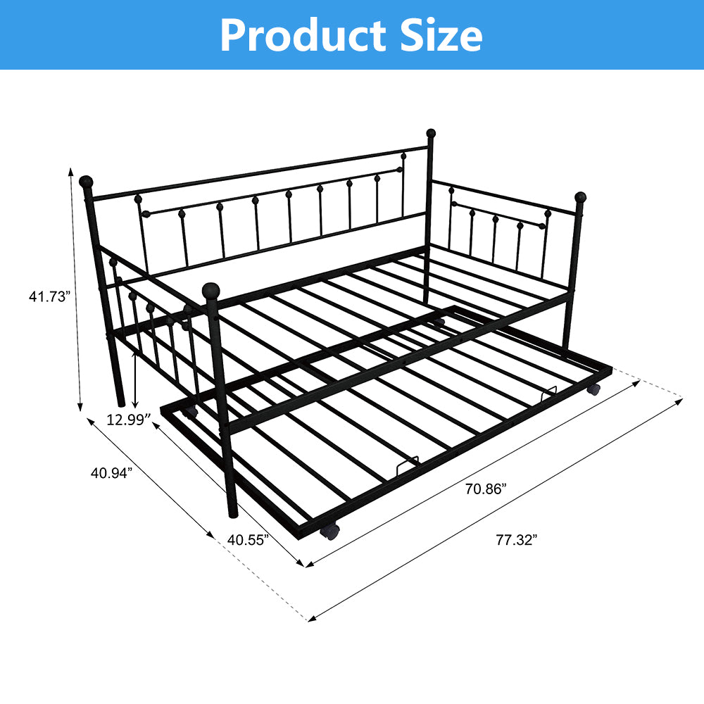 BTMWAY Twin Daybed with Trundle Included, Metal Daybed Frame with Pull-Out Trundle Bed