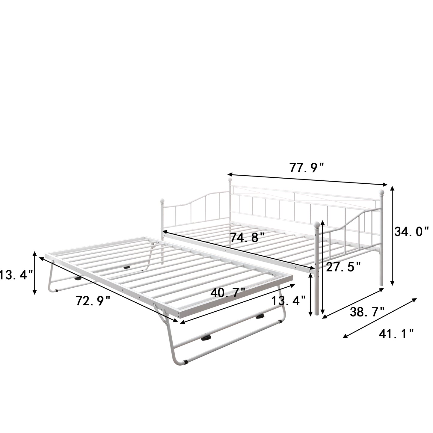 BTMWAY Daybed with Trundle Included, Twin Size Metal Daybed Frame with Adjustable Trundle, Heavy Duty Extendable Daybed with Pop Up Trundle Bed