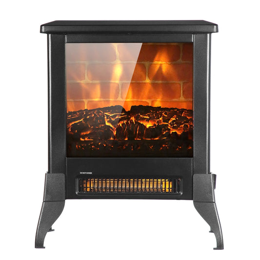 Electric Fireplace Heater, 14'' 1400W Freestanding Fireplace Stove for Living Room Bedroom, Black