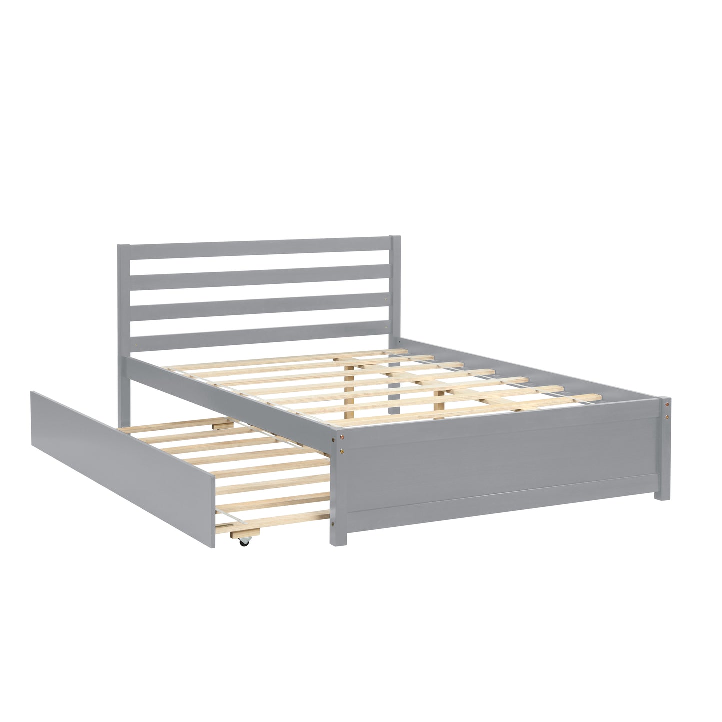 BTMWAY Full Bed with Trundle, New Upgraded Solid Wood Bed Frame, Modern Full Size Platform Bed with Headboard and Trundle Included