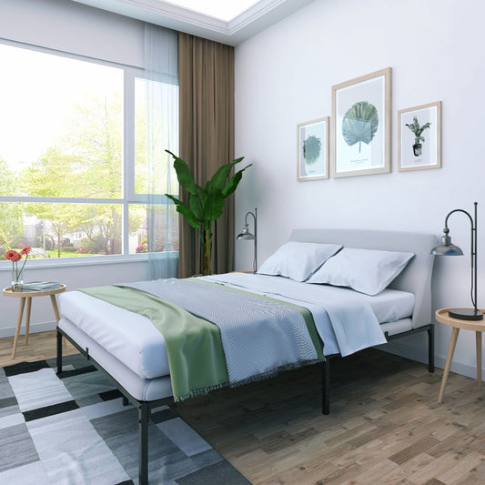 Full Size Metal Platform Bed Frame with Heavy-Duty Iron Slat, Single Bed Frame for Kids and Adults, Black, No Box Spring Needed