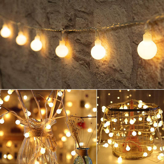 BTMWAY 9.84FT 20LED Ball-Shaped LED String Lights with 8 Flashing Modes and Remote, Battery Operated, Waterproof, Warm White