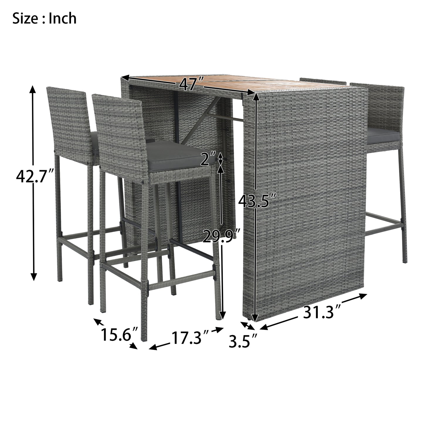 BTMWAY Outdoor Bar Sets Seats 4, N313